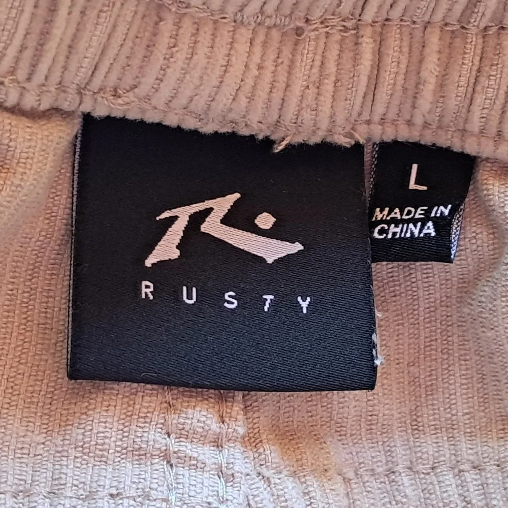Rusty Mens Corduroy Shorts Tan Beige Elastic Waist Raw Hem Size Large Surf Skate
